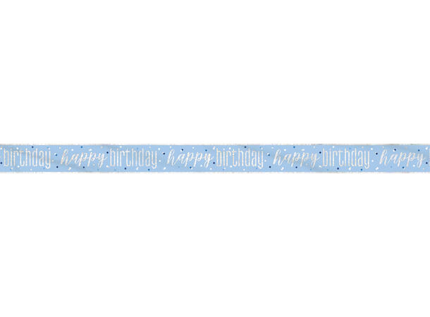 Foliebanner - "Happy Birthday" Blå & Sølv - 290cm