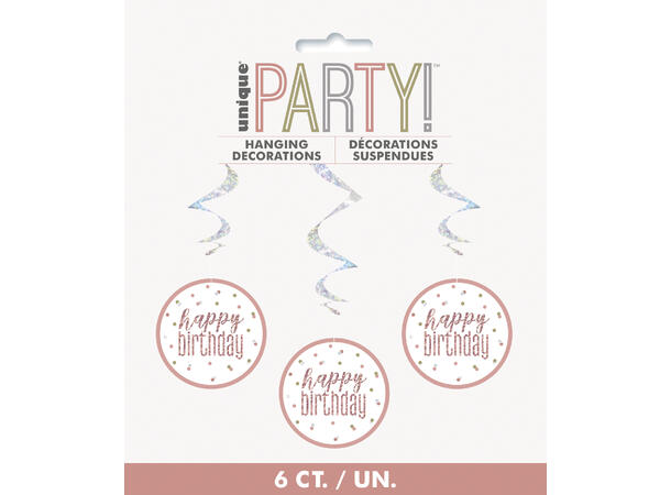 Hengende Virvel - "Happy Birthday" Rosegull - 81cm - 6pk 