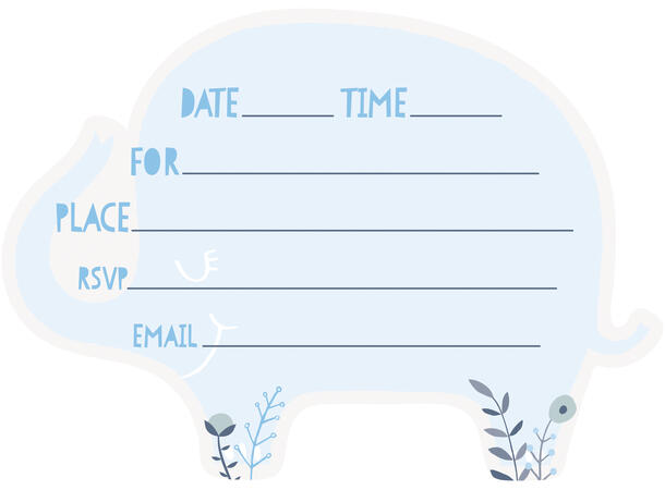 Invitasjoner - Babyshower Umbrellaphants Blå - 8pk 