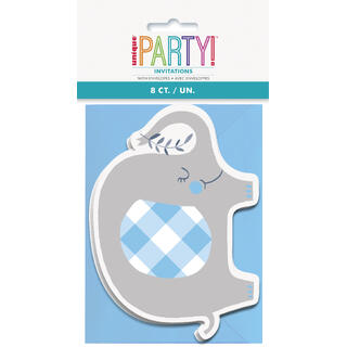 Invitasjoner - Babyshower Umbrellaphants Blå - 8pk