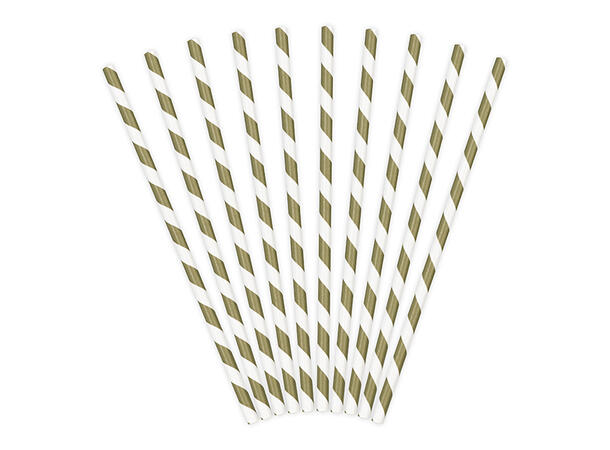 Papirsugerør - Stripete Gull 19.5cm - 10pk