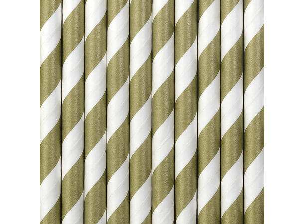 Papirsugerør - Stripete Gull 19.5cm - 10pk 