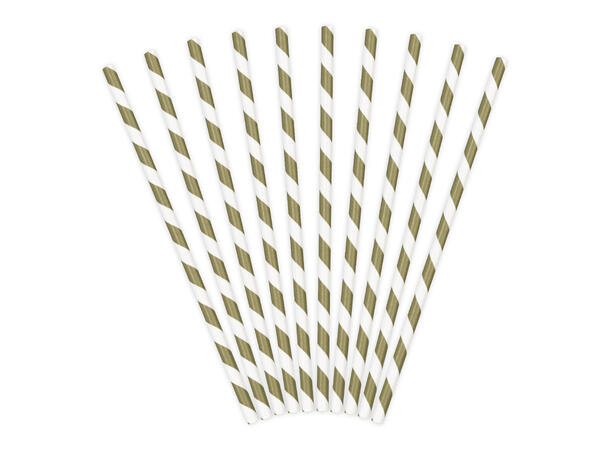 Papirsugerør - Stripete Gull 19.5cm - 10pk