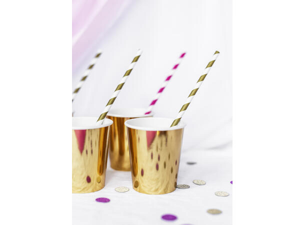 Papirsugerør - Stripete Gull 19.5cm - 10pk 