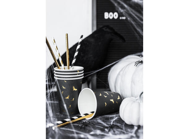 Papirsugerør - Stripete Gull 19.5cm - 10pk 