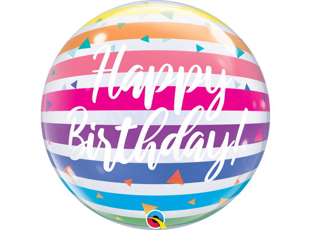 Premium Bubbleballong - "Happy Birthday" Regnbue Striper - 56cm