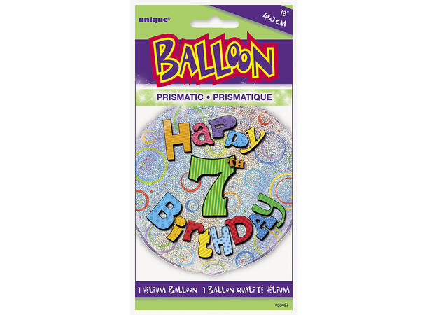 Prismatisk Happy 7th Birthday 1 Folieballong - 46cm(18")