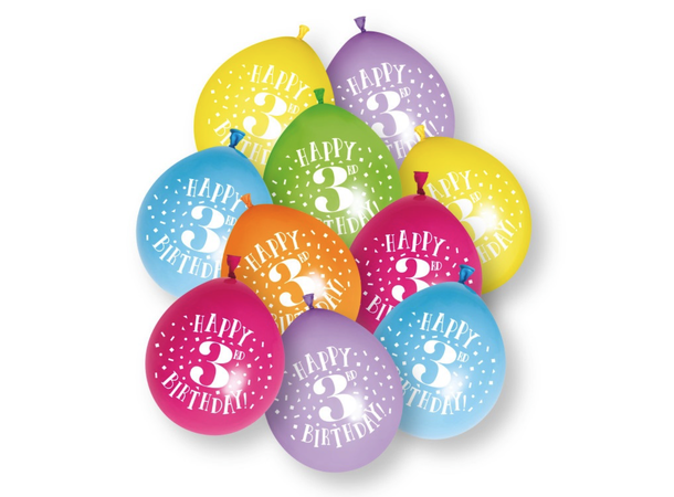 Ballonger - 3 År "Happy 3rd Birthday" Assortert - 25cm - 10pk