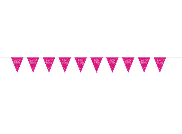 Flaggbanner - "Happy Birthday" Rosa & Sølv - 290cm
