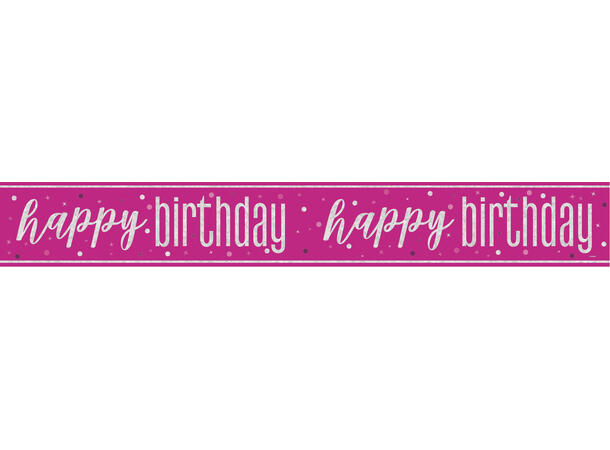 Foliebanner - "Happy Birthday" Rosa & Sølv - 290cm