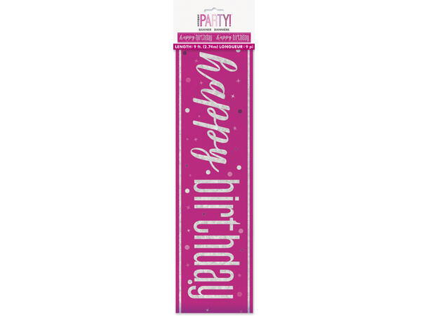 Foliebanner - "Happy Birthday" Rosa & Sølv - 290cm