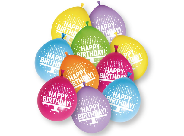 Gummiballonger - "Happy Birthday" Assortert - 25cm - 10pk 