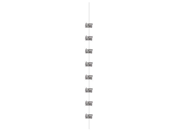 Hengende dekorasjon - "Happy Birthday" Sort & Sølv - 152cm - 6pk
