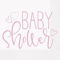 Servietter - Baby Shower Pink Hearts 33cm - 16pk