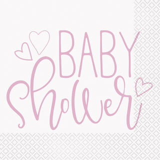 Servietter - Baby Shower Pink Hearts 33cm - 16pk