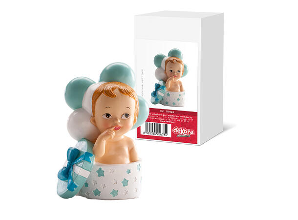Barnedåp - Gutt i gave med ballonger 1 Kakefigur i plast - 10,5cm 