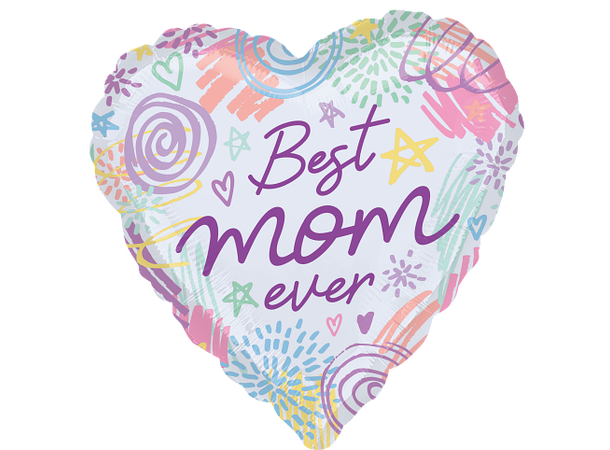 Best Mom Ever Sweet Scribbles 1 Folieballong - Hjerte - 18" (43cm) 