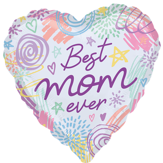 Best Mom Ever Sweet Scribbles 1 Folieballong - Hjerte - 18" (43cm)