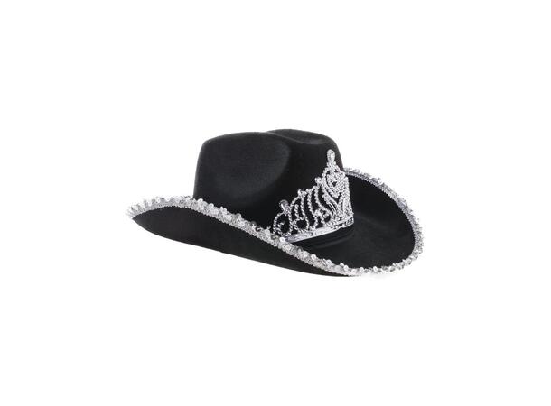 Cowboyhatt - Sort med paljetter og krone 1 Hatt