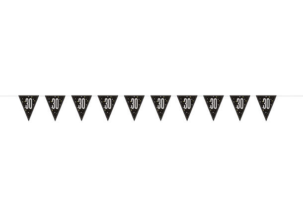 Flaggbanner - 30 År - Sort & Sølv 290cm