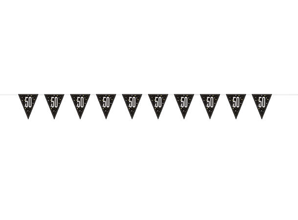 Flaggbanner - 50 År - Sort & Sølv 290cm