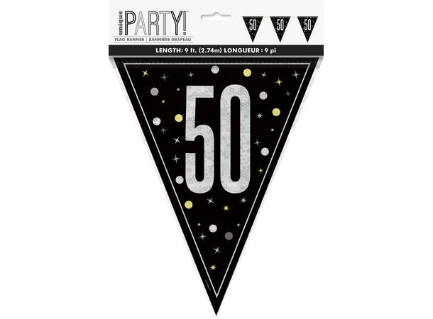 Flaggbanner - 50 År - Sort & Sølv 290cm