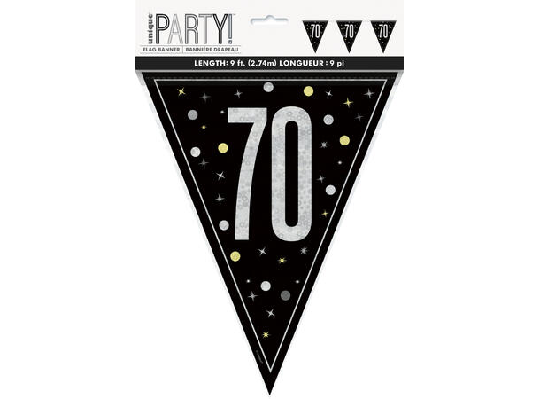 Flaggbanner - 70 År - Sort & Sølv 290cm