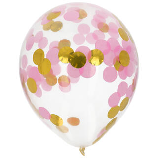 Gjennomsiktig med Gull og Rosa konfetti 4 Konfettballonger - 30cm (12")