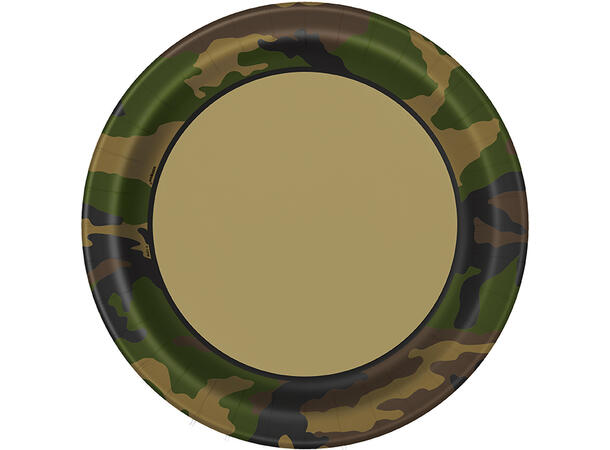 Militærkamuflasje 8 Runde tallerkener i papp - 23cm