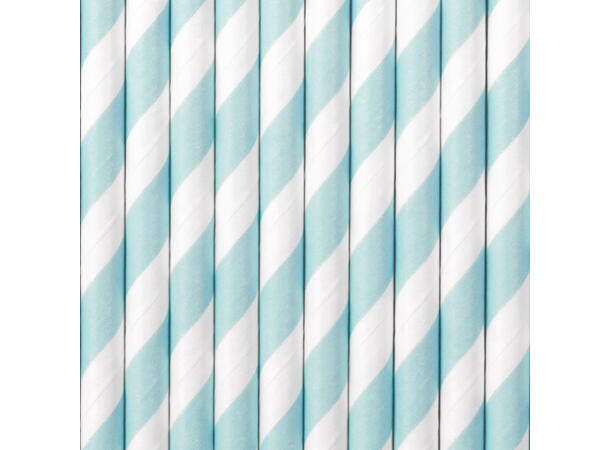 Sugerør - Lys Blå striper 10 Papirsugerør - 19,5cm 