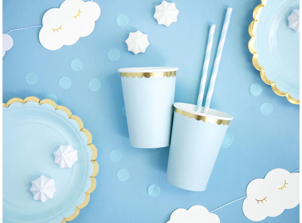 Sugerør - Lys Blå striper 10 Papirsugerør - 19,5cm 