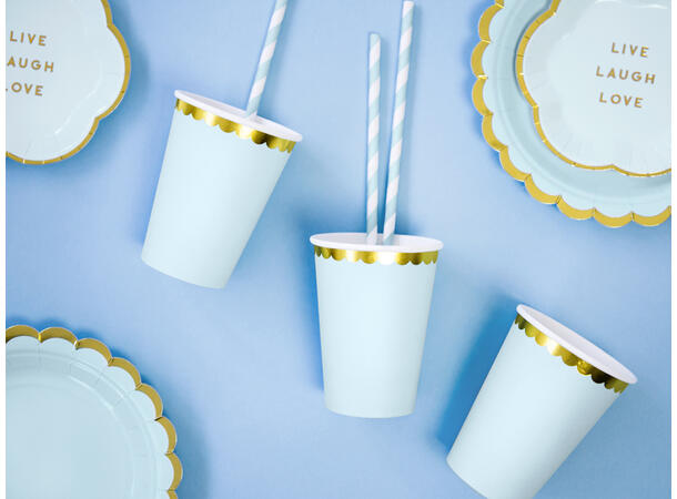 Sugerør - Lys Blå striper 10 Papirsugerør - 19,5cm 