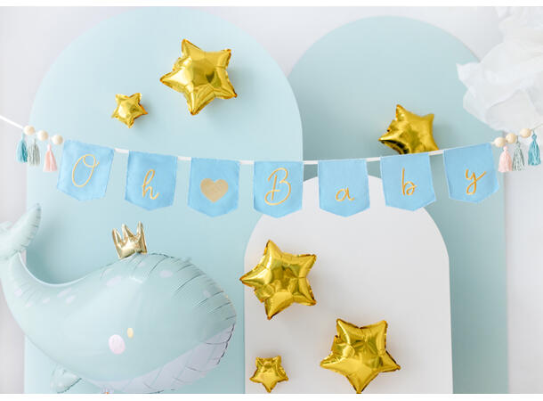 "Oh Baby" banner m/tassels - Lys Blå 1 Banner i papir - 2,5m