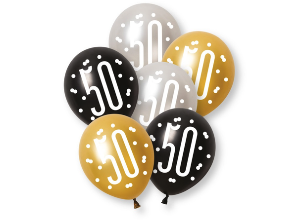 Ballonger - 50 år - Sort & Sølv 30cm - 6pk