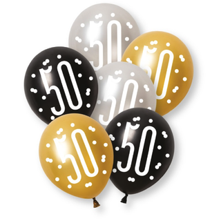 Ballonger - 50 år - Sort & Sølv 30cm - 6pk