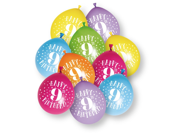 Ballonger - 9 År "Happy 9th Birthday" Assortert - 25cm - 10pk