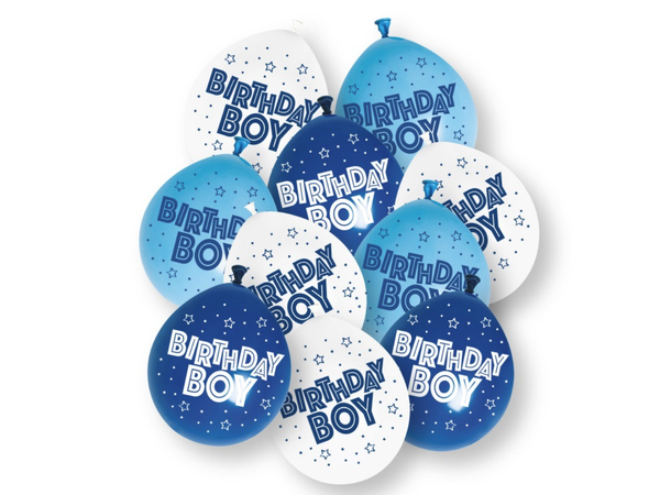 Ballonger - "Birthday Boy" - Blå og Hvit 25cm - 10pk