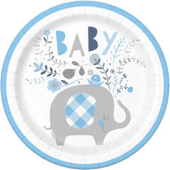 Blue Floral Elephant 8 Plastfrie tallerkener i papp - 23cm