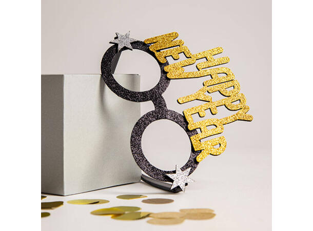 Briller - Happy New Year - Sort/Gull 1 Par briller i plast 
