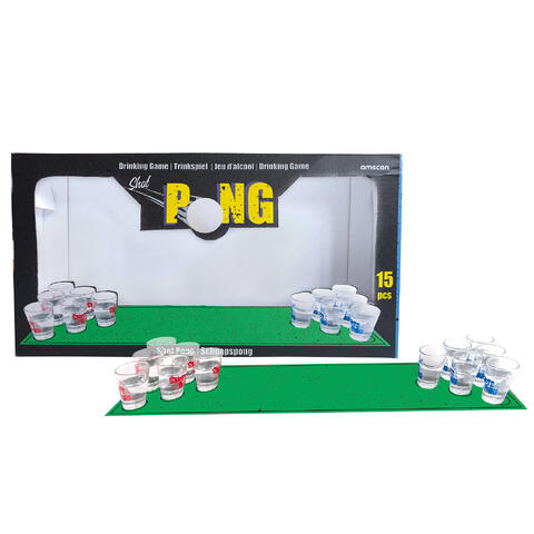 Drikkelek - Shot Pong 1 matte, 12 glass og 2 baller i plast