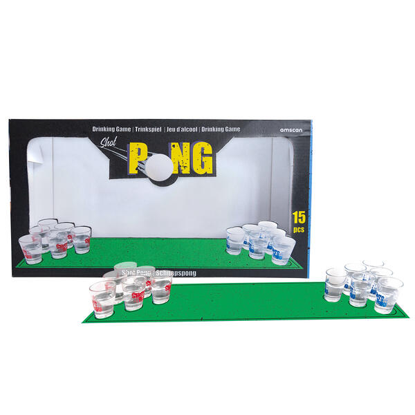 Drikkelek - Shot Pong 1 matte, 12 glass og 2 baller i plast