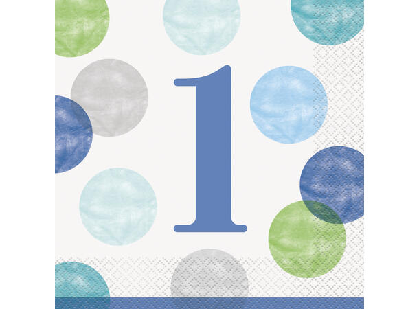 Servietter - Blå Dots - Første Bursdag 33cm - 16pk