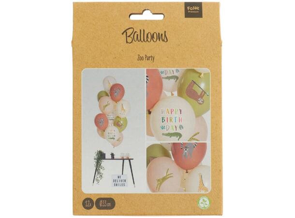 Zoo Party 12 Gummiballonger - 13" (33cm) 