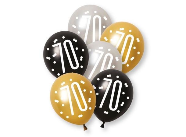 Ballonger - 70 År Sort 30cm - 6pk