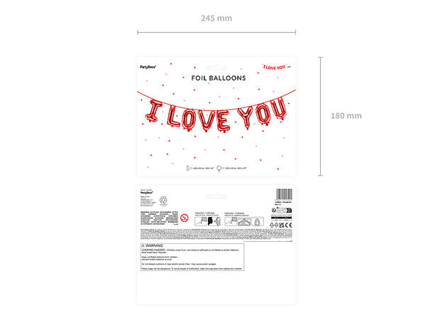 Ballongord - I LOVE YOU - Rød 1 Ballongord - 260x40cm