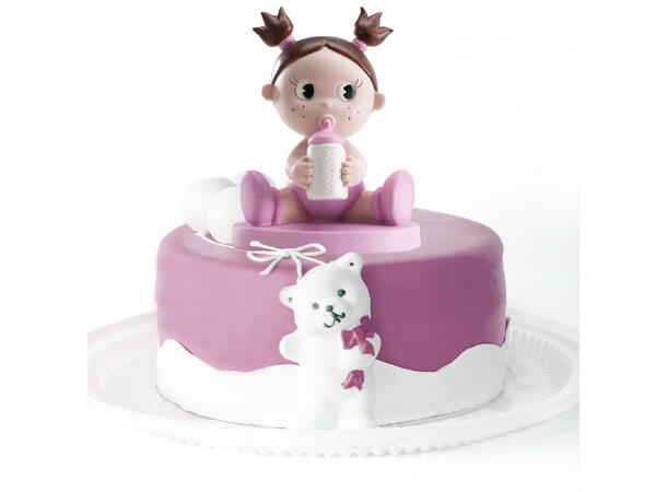 Barnedåp - Jente m/tåteflaske - Kaketopp 1 Kakefigur i plast - 10cm 