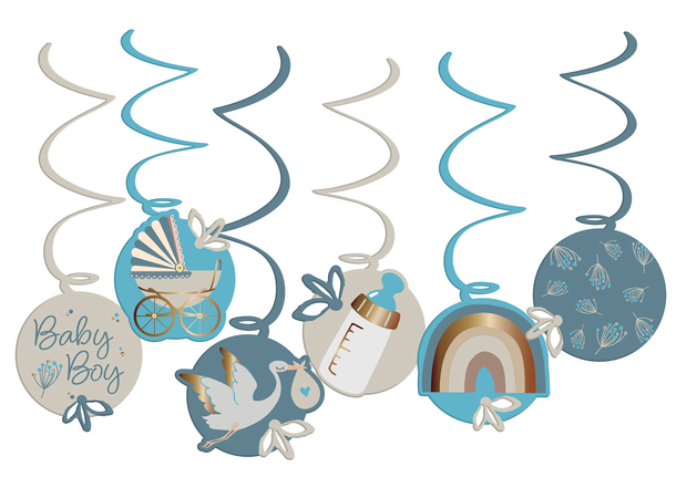 Blooming Baby Boy 6 Hengedekorasjoner i papir 