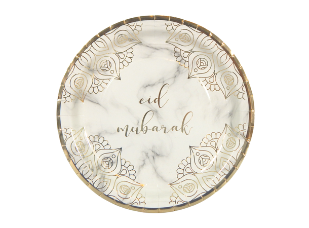 Eid Mubarak - Marble & Gold 10 Tallerkener i papp - 25cm