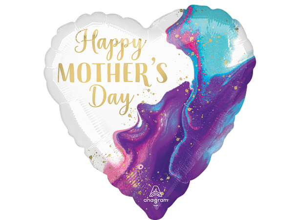 Mother's Day Alluring Marble 1 Folieballong - Hjerte - 18" (43cm) 