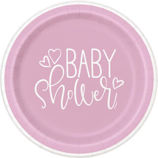 Pink Hearts Baby Shower 8 Runde tallerkener i papp - 18cm